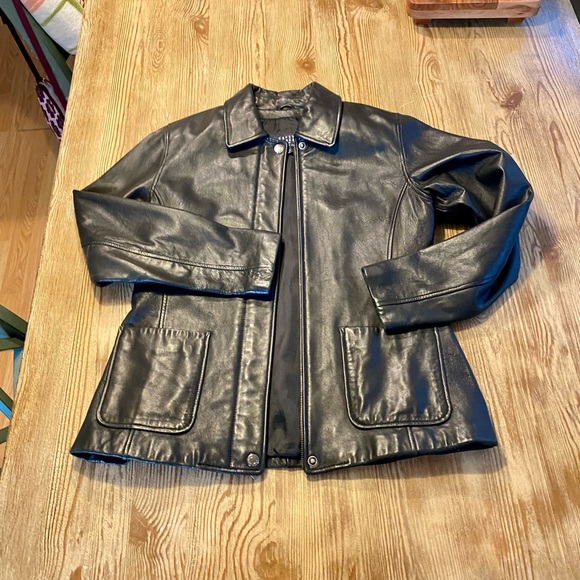 BLACK LEATHER JACKET BUTTERY SOFT COAT SLIM FIT JACKET SIZE MEDIUM ZIP UP - Picture 12 of 16